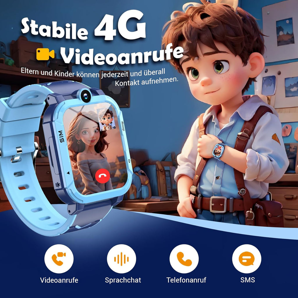 4G Kids Smartwatch | GPS Tracker, Video Call, Touch Screen & 26 Educational Games | Waterproof for Boys & Girls